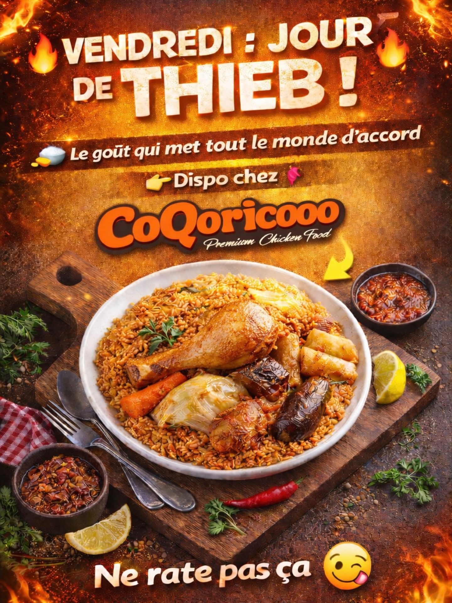 Thiéboudienne poulet servi le vendredi chez coQoricooo